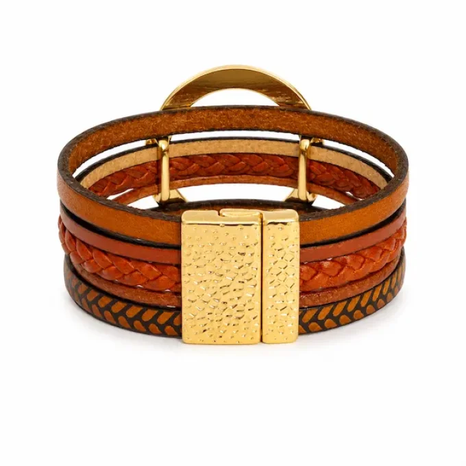 Bracelet NOMADE en cuir camel & marron