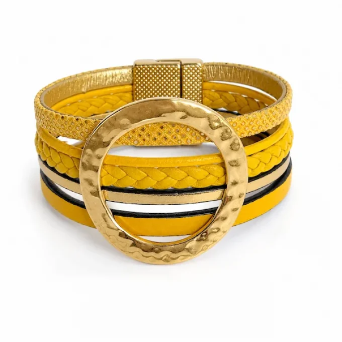Bracelet NOMADE en cuir jaune & or