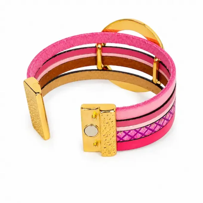 Bracelet NOMADE en cuir rose & or