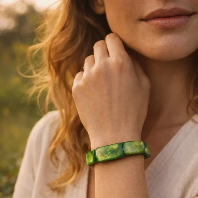Bracelet Bohème en Tagua vert