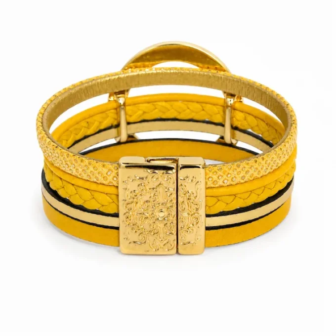 Bracelet NOMADE en cuir jaune & or
