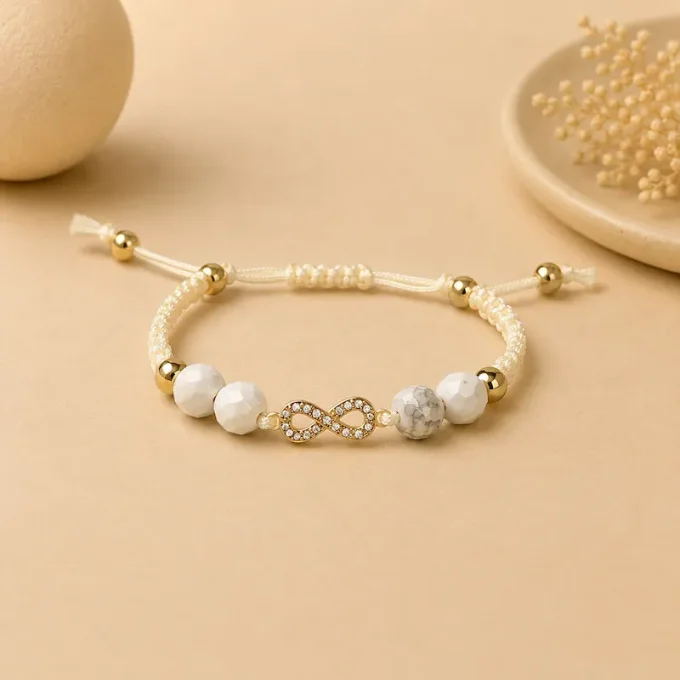 Bracelet Éternel Infini tressé blanc & howlite