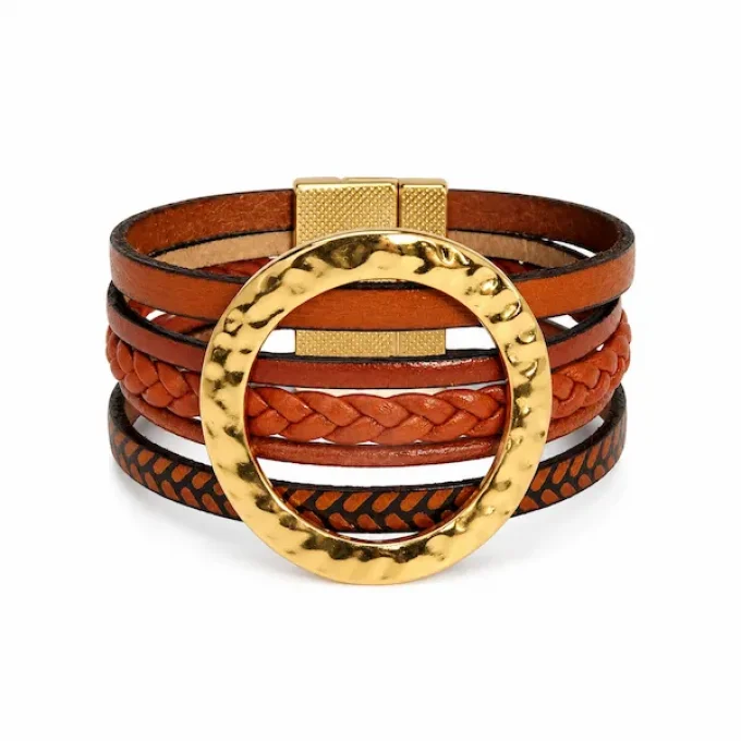 Bracelet NOMADE en cuir camel & marron