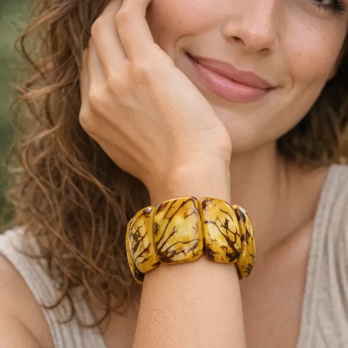 Bracelet manchette ivoire végétal jaune