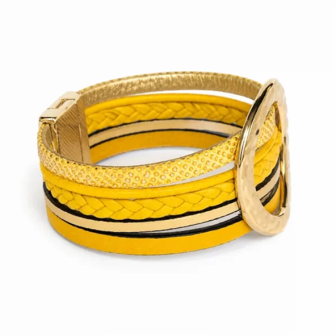 Bracelet NOMADE en cuir jaune & or