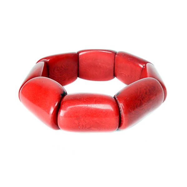 Bracelet élastique en ivoire végétal rouge