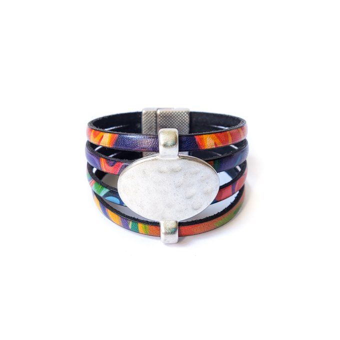 Bracelet cuir design multicolore