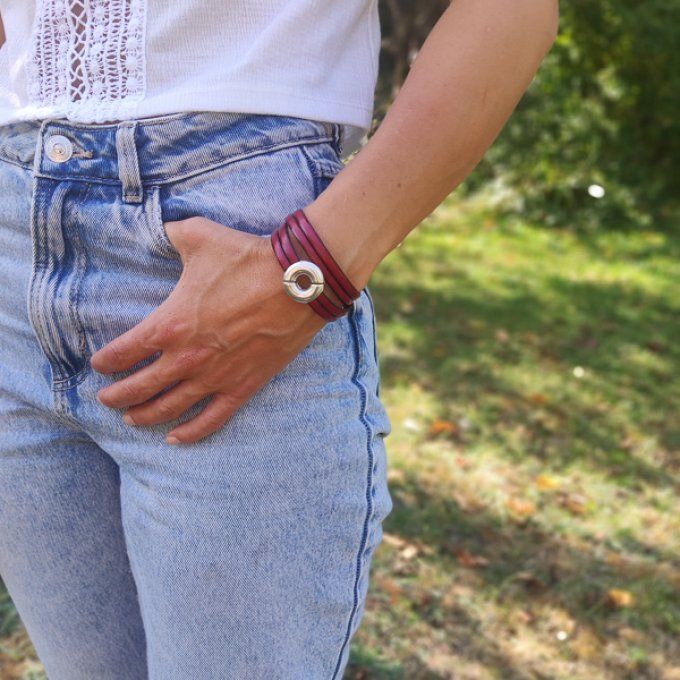 Bracelet cuir double tour rouge