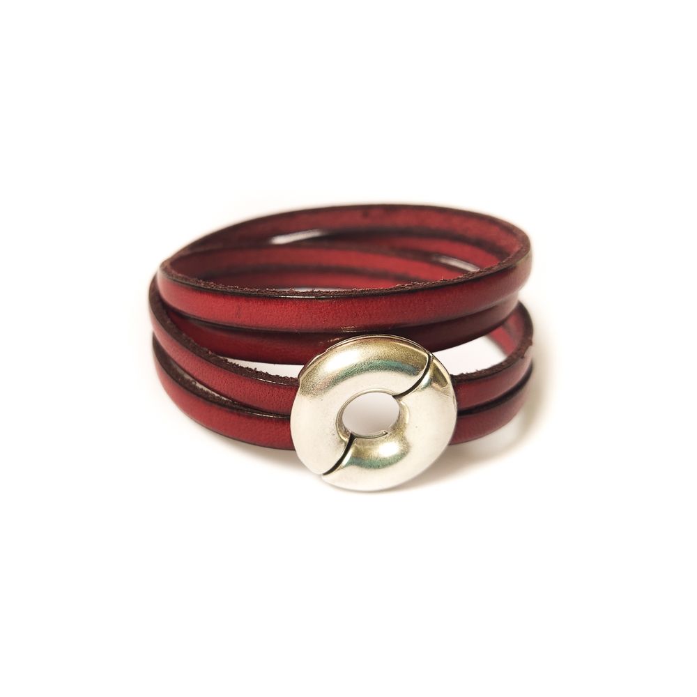 Bracelet cuir double tour rouge