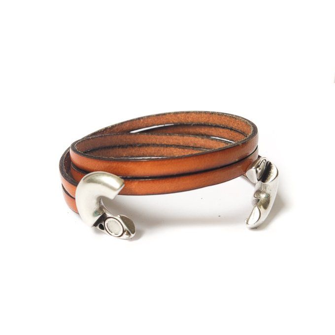 Bracelet cuir double tour camel