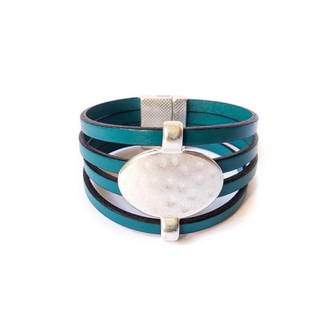 Bracelet cuir design bleu menthe