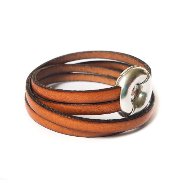 Bracelet cuir double tour camel