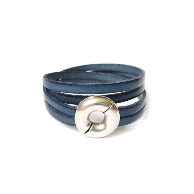 Bracelet cuir double tour bleu