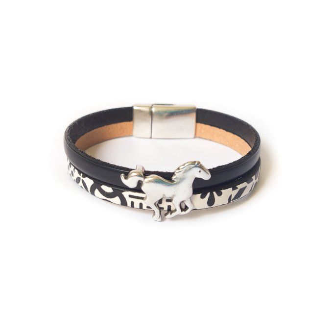 Bracelet en cuir avec motif noir et blanc 