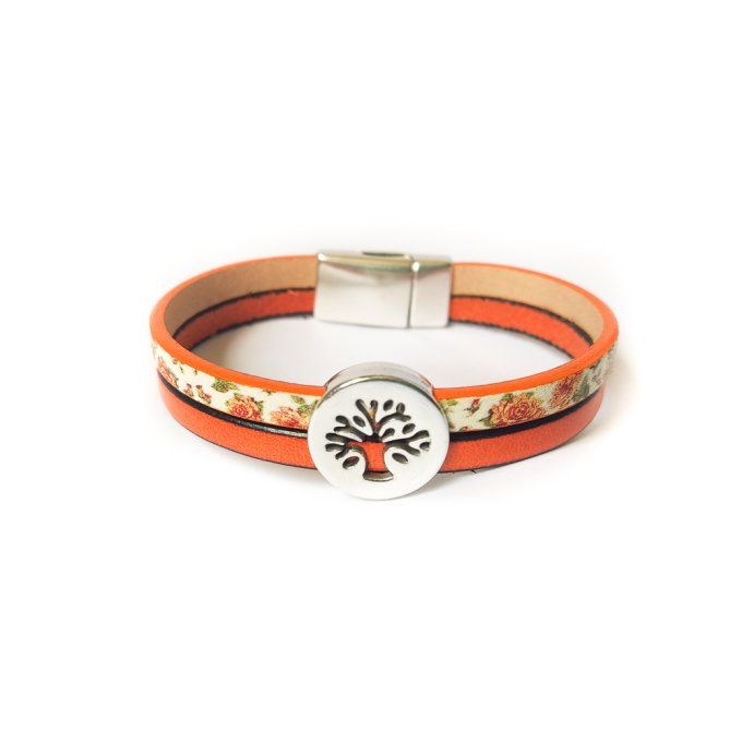 Bracelet en cuir orange avec motif