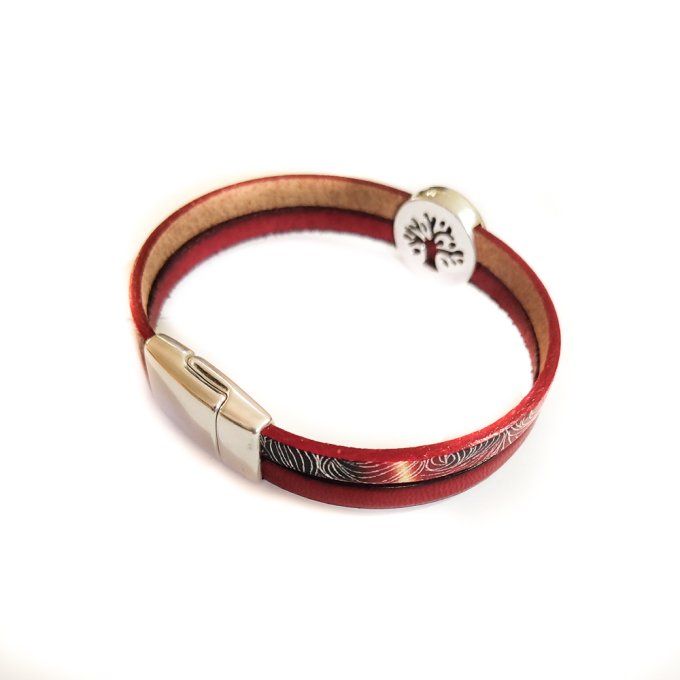 Bracelet en cuir rouge flamme