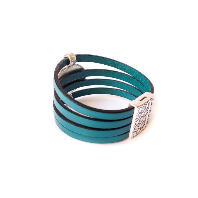 Bracelet cuir design bleu menthe