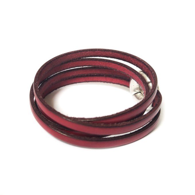 Bracelet cuir double tour rouge