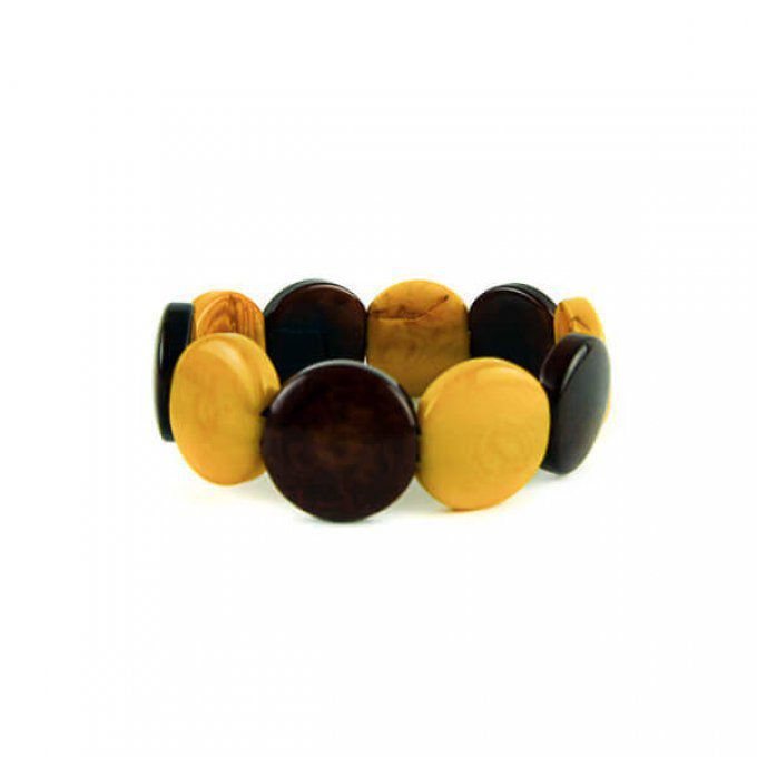 Bracelet manchette pastille de tagua jaune marron