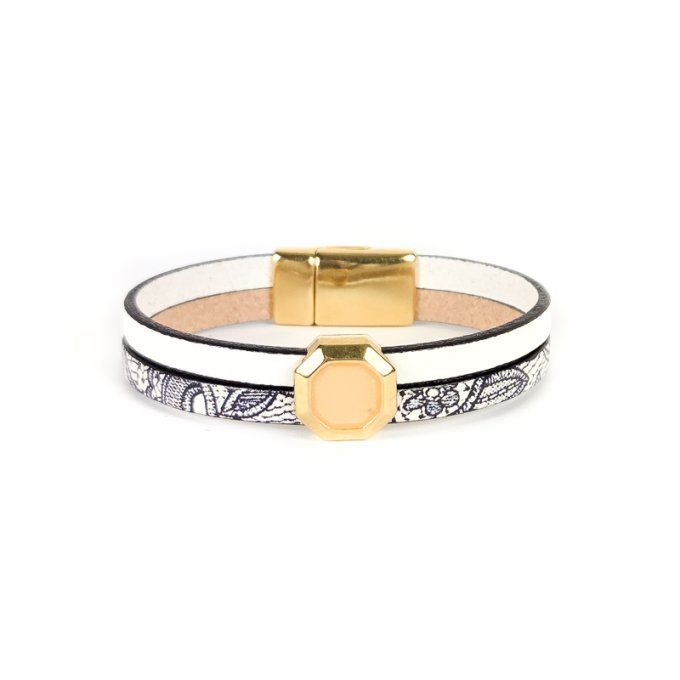 Bracelet Cuir & Charms Créatifs blanc floral