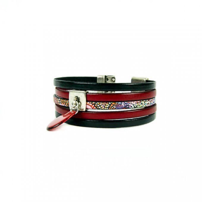 bracelet cuir rouge et noir et pendentif ivoire végétal
