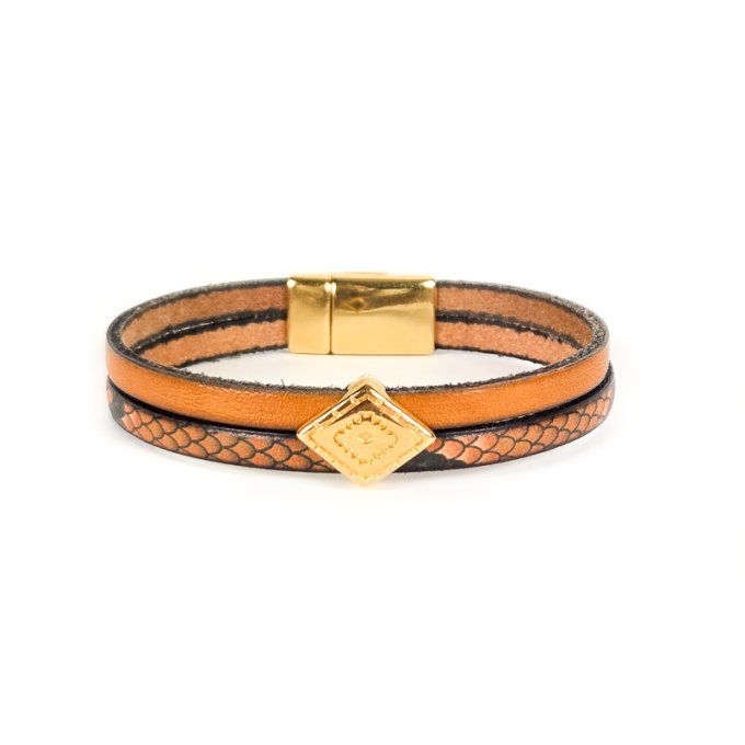 Bracelet Cuir & Charms Créatifs camel et lézard