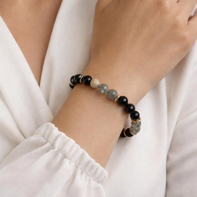 Bracelet Labradorite et Onix noir