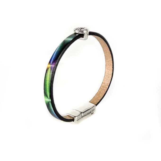 Bracelet CréaCuir Kids noir et fluo
