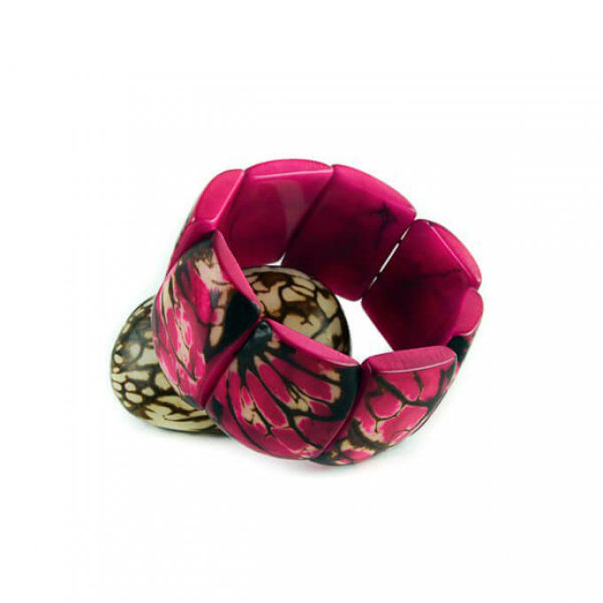 Bracelet manchette en tagua rose