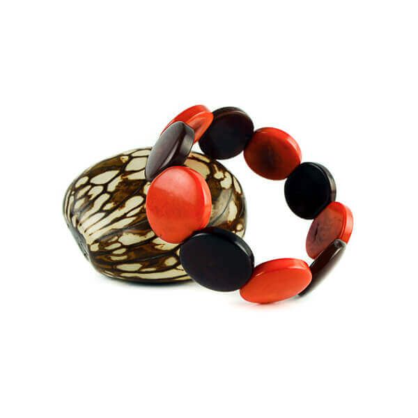 Bracelet manchette rond en ivoire végétal orange et marron