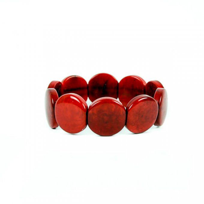 bracelet fantaisie en tagua rond couleur rouge