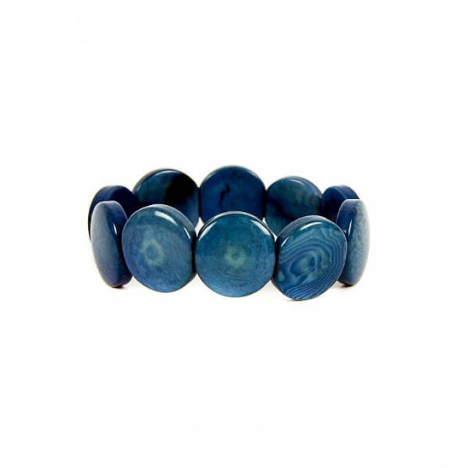 bracelet fantaisie rond en tagua bleu marine