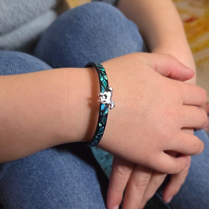 Bracelet CréaCuir Kids noir et bleu brillant