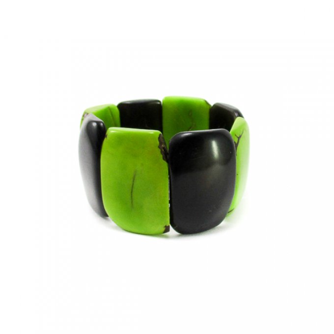 Bracelet artisanal fantaisie en ivoire végétal noir et vert