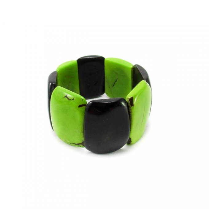 Bracelet manchette en ivoire végétal noir et vert