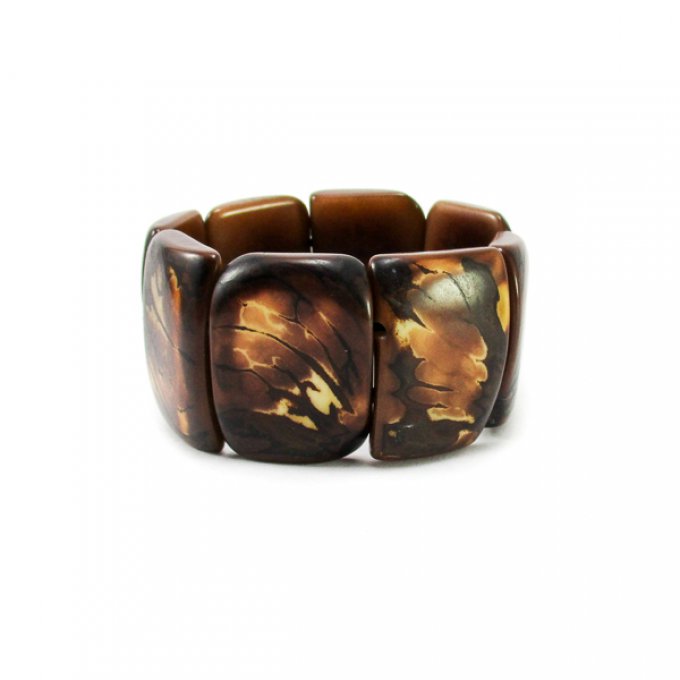 Bracelet manchetteartisanal en ivoire végétal marron foncé