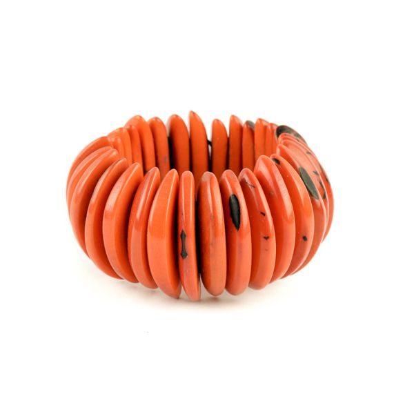Bracelet manchette bombé en ivoire végétal orange