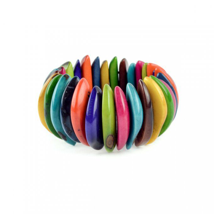 bracelet végétal graine de tagua multicolore