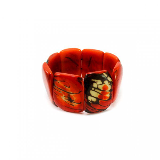 Bracelet manchette artisanal en ivoire végétal orange