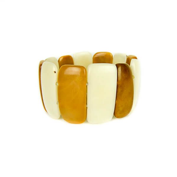 Bracelet manchette rectangle en ivoire végétal marron et naturel