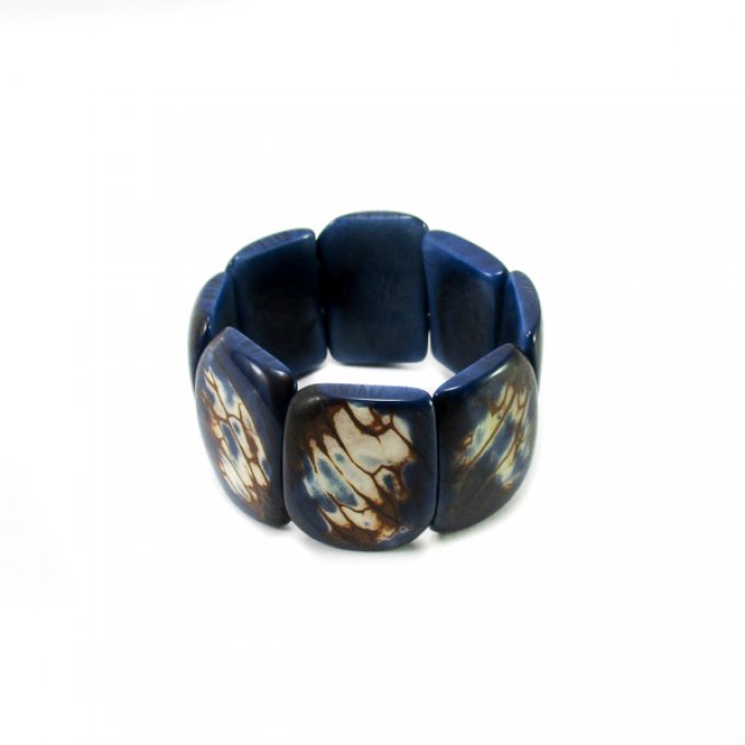 Bracelet manchette artisanal en tagua couleur bleu marine