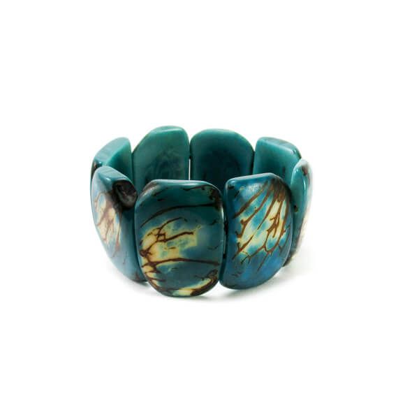Bracelet manchette ivoire végétal bleu turquoise