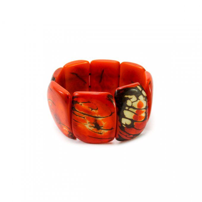 Bracelet artisanal original en ivoire végétal orange