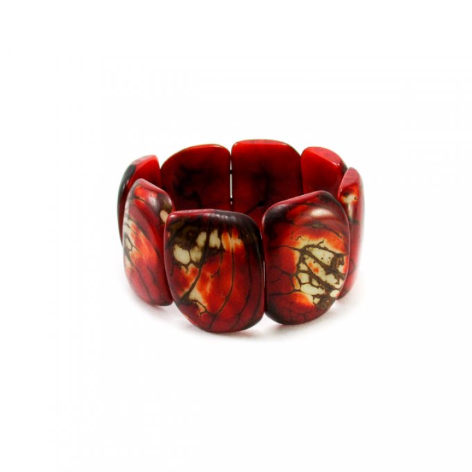 Bracelet manchette fantaisie couleur rouge en tagua