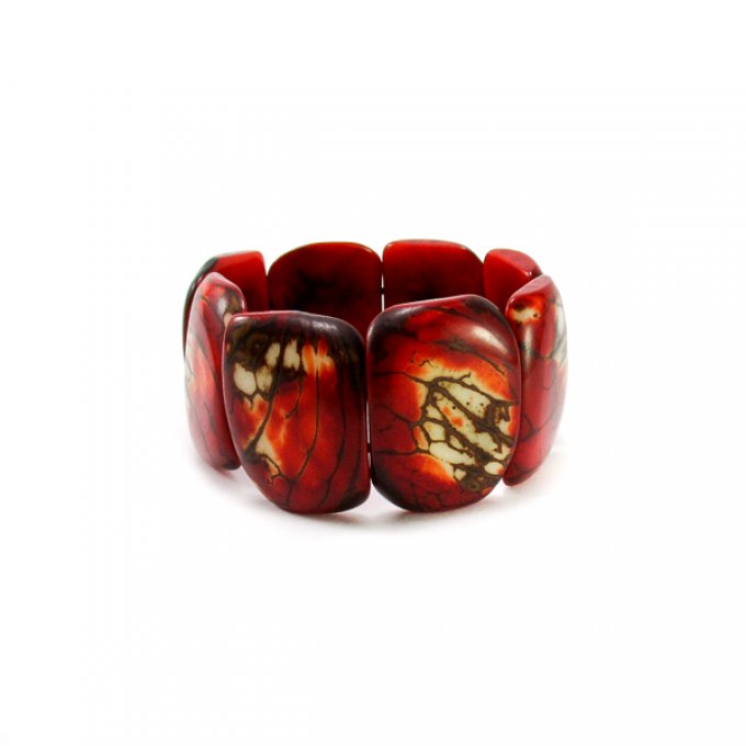 Bracelet manchette en ivoire végétal rouge
