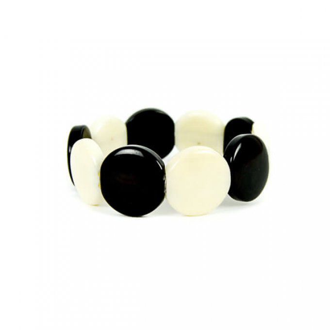 bracelet manchette fantaisie en tagua noir et blanc