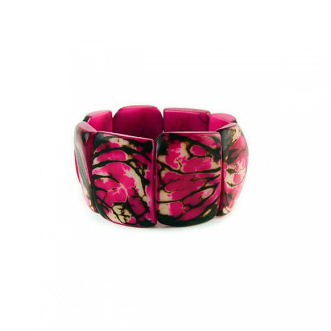 Bracelet large en ivoire végétal rose fuschia