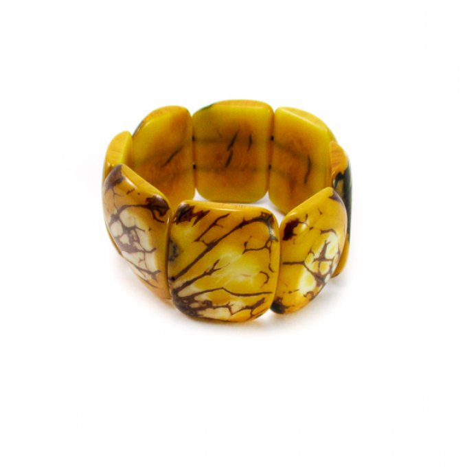 Bracelet manchette fantaisie couleur jaune en tagua