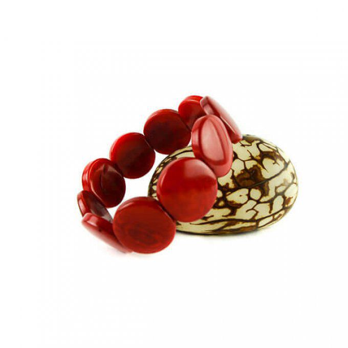 Bracelet pastilles de tagua rouge