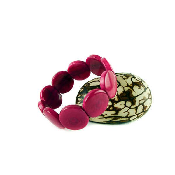 Bracelet manchette rond en ivoire végétal rose fuchsia